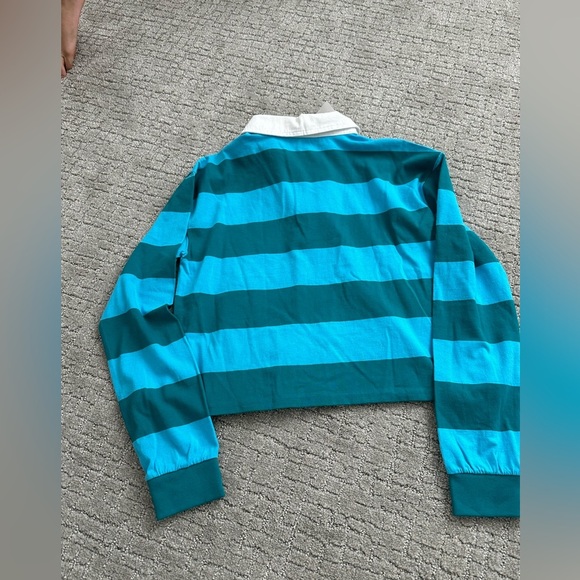 NWT J. Crew Crewcuts girls rugby stripe collared top, blue and teal, XL (12-14) - Picture 2 of 4